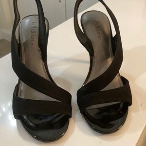 Kelly and Katie black fabric and patent shoes